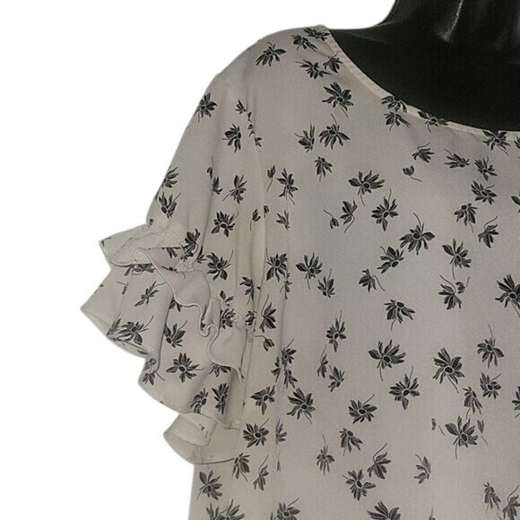 Lane Bryant Womens Plus Size 28 Ruffle Sleeve Floral Print Top Lightweight White - Picture 3 of 6